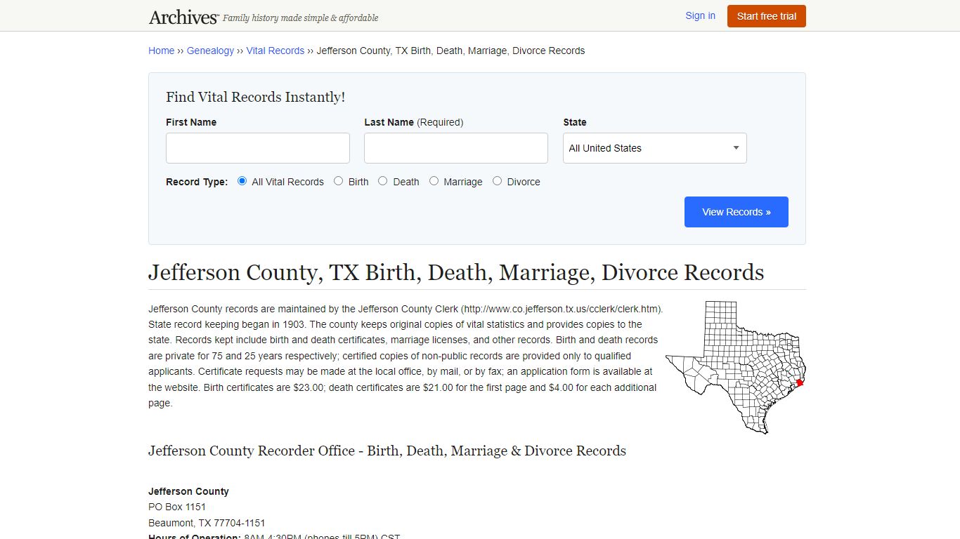 Jefferson County, TX Birth, Death, Marriage, Divorce Records - Archives.com